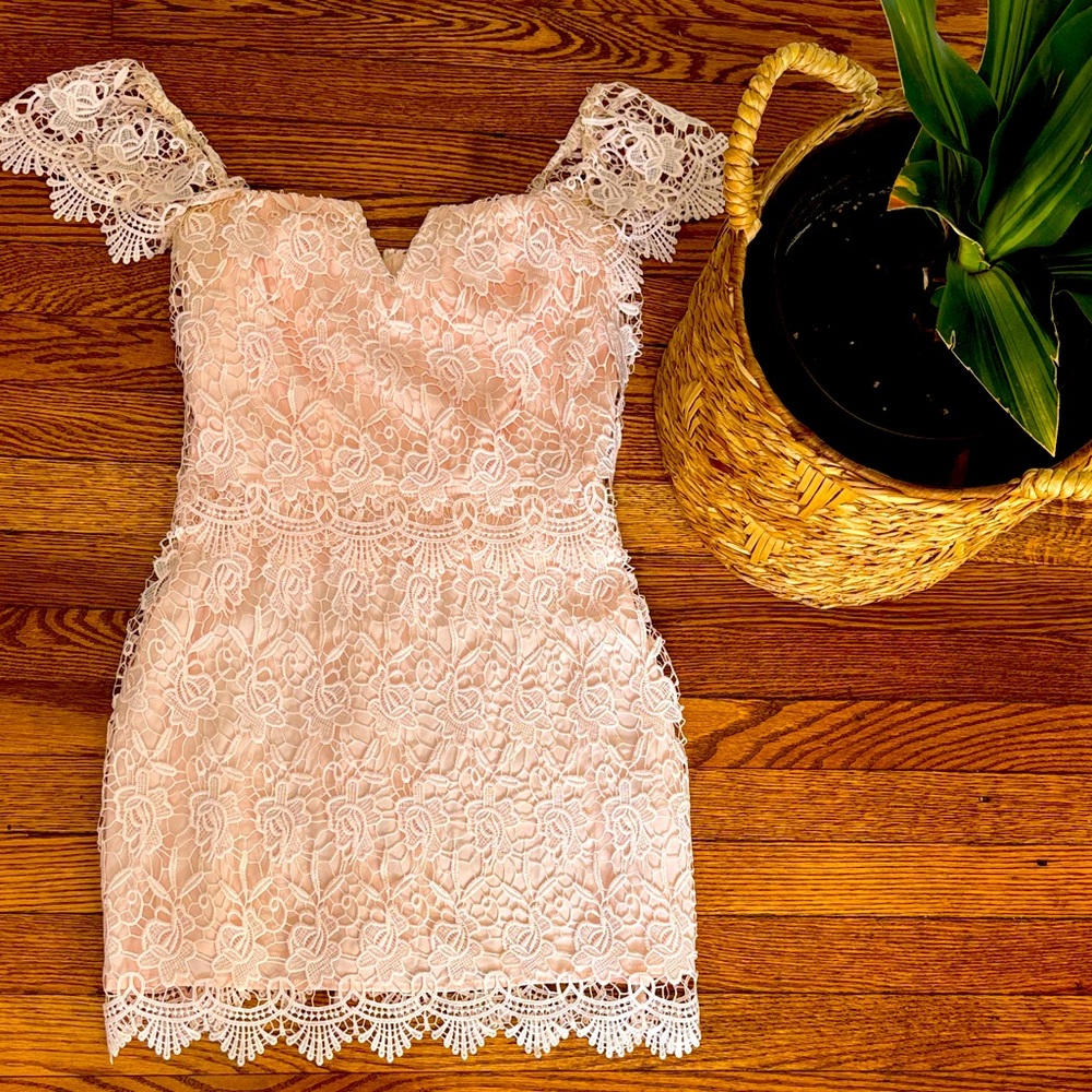 Yumi Kim Blush Lace Off-Shoulder Mini Dress